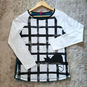 Lolitas & L Small White Black Cotton Cat Print Top